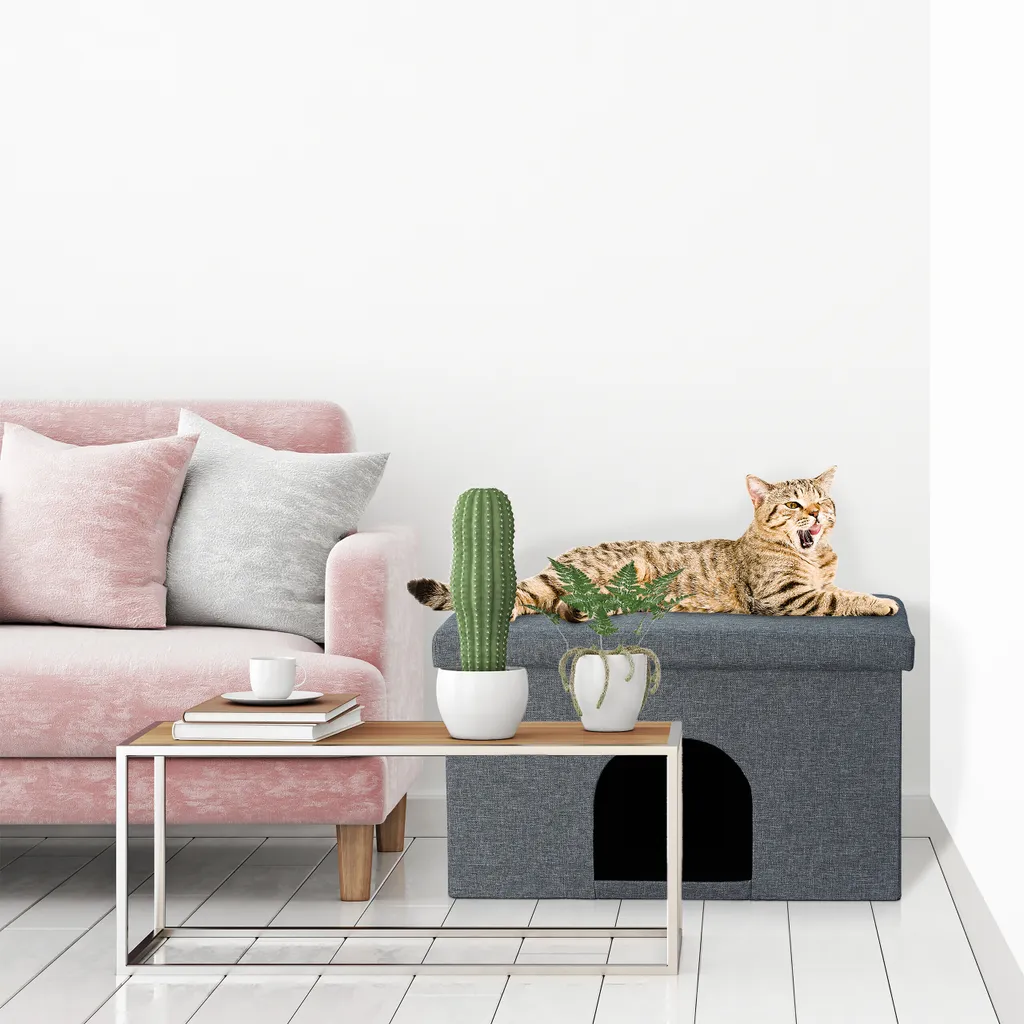 Cachot pour chat gris avec siège Relaxdays - Idéal pour petit salon - 5