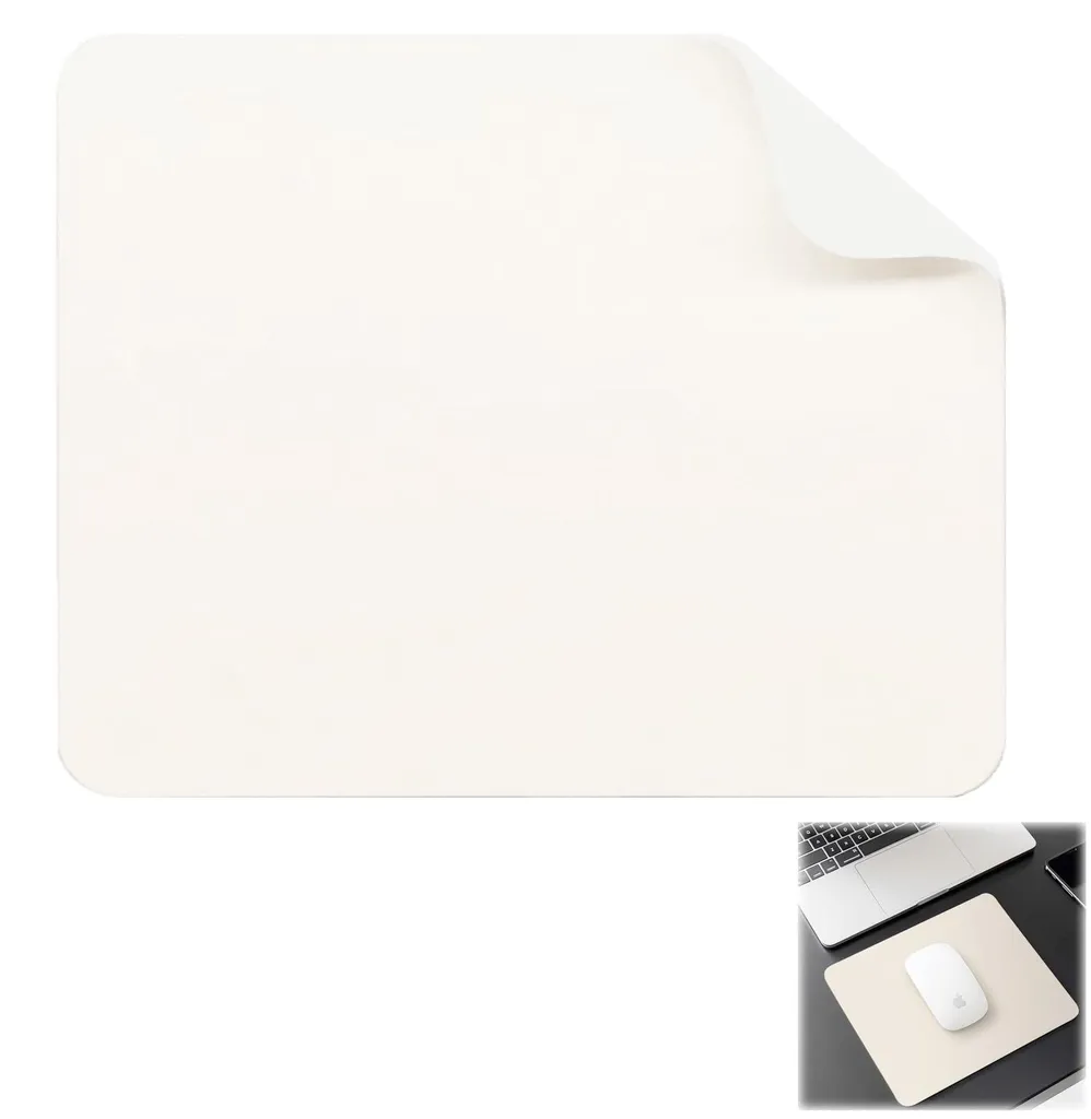 Tapis de souris en cuir hydrofuge blanc 26x21 cm surface grainée litchi