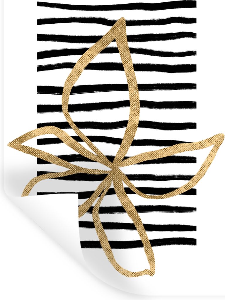 MuchoWow Wandtattoo Wandsticker Wandaufkleber Blume - Gold - Linie 20x30 cm Selbstklebend und Repositionierbar - Sticker - Dekorfolie