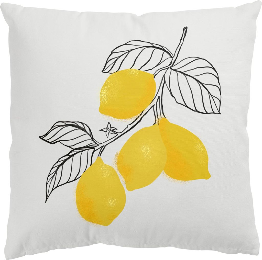 Dekokissen mit Motiv drinnen / Indoor Zierkissen Canvas waschbar Design gelb Tropisch Sofakissen mit Füllung