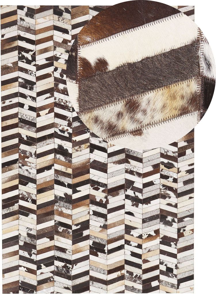 BELIANI Teppich Braun/Weiß Kuhfell rechteckig 140 x 200 cm Patchwork Lederteppich für Wohnzimmer Schlafzimmer Flur Salon Esszimmer
