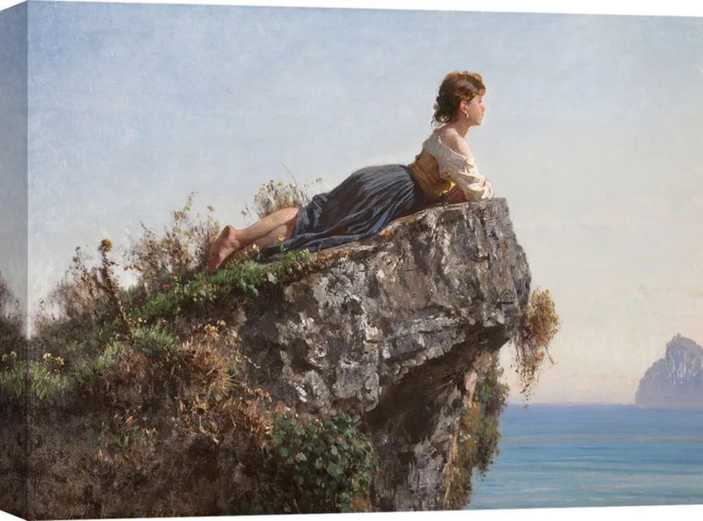Toile Filippo Palizzi La jeune fille sur le rocher à Sorrente 100x70