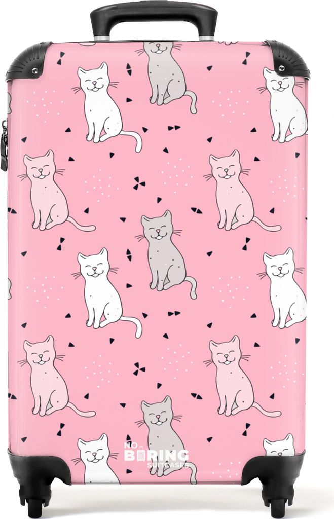 NoBoringSuitcases.com Koffer Handgepäck Trolley Rollkoffer Kleine Reisekoffer mit 4 Rollen - Katze - Rosa - Muster - Katze - Haustiere - Cabin S...