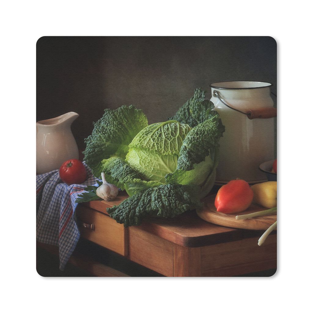 MuchoWow Mauspad Mousepad Stilleben - Kohl - Milchkännchen 20x20 cm - Mousepads - Maus Mat - Pad - Mausunterlage - Desk Mat - Bureauartikeln