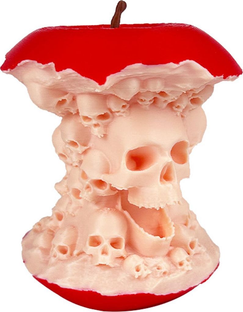 Halloween-Obstkern-Totenkopf-Statue, gruselige 3D-gedruckte Totenkopf-Obstfigur für die Dekoration von Wohnzimmer, Büro und Schreibtisch