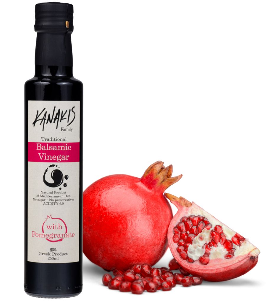Kanakis | Balsamico-Essig Mit Granatapfel - 250 ML - Süß-Saurer Geschmack - Elegante Flasche