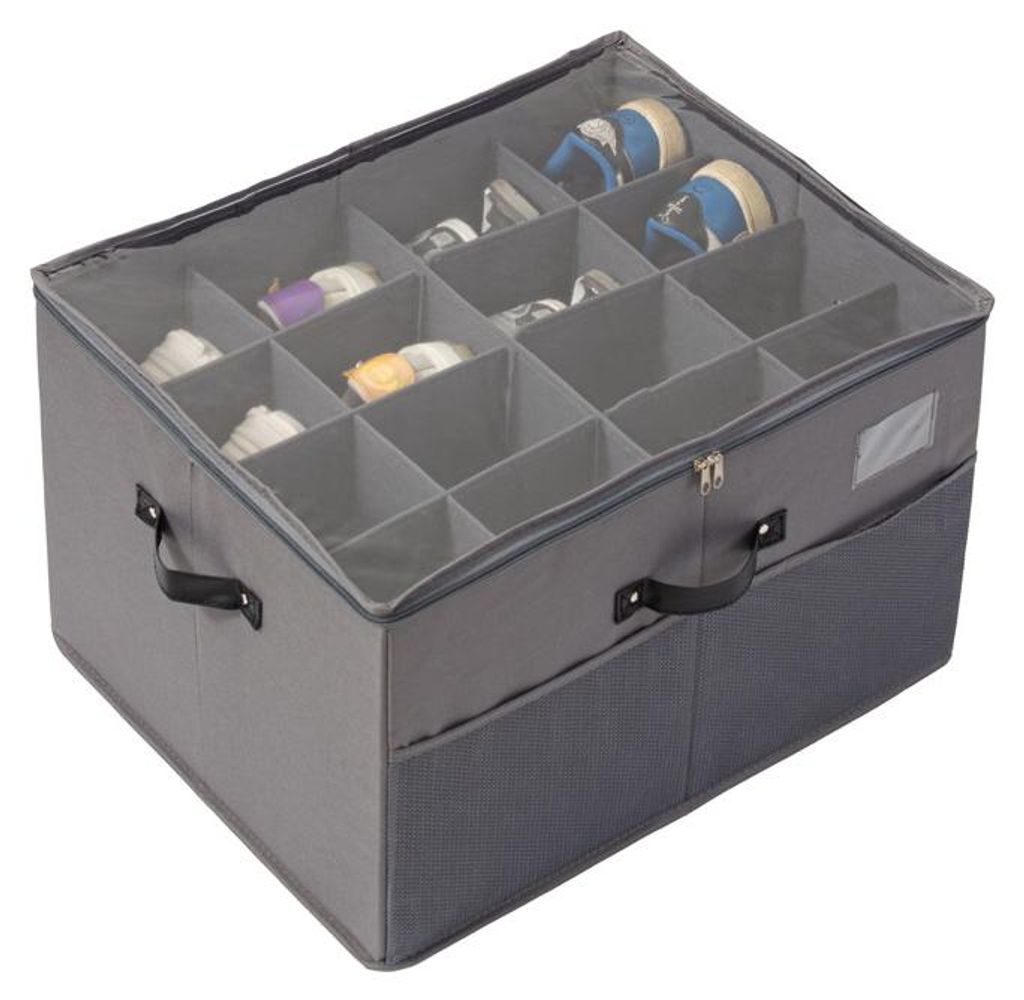 Faltbare Schuhaufbewahrungsbox aus Stoff mit Fächern, Schuh-Organizer mit Reißverschlussdeckel, stapelbare Schuhbox für Kleiderschrank und Schuh...