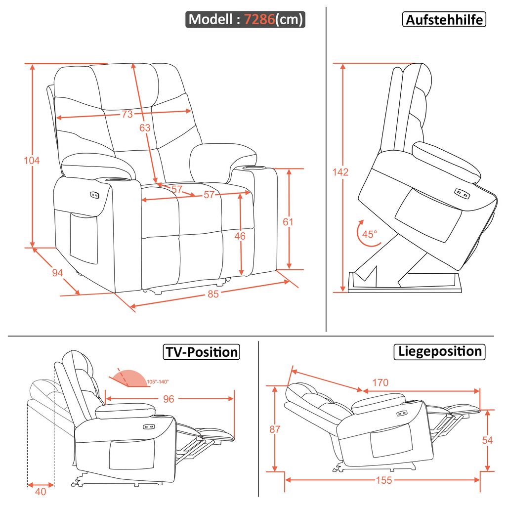 M MCombo Fernsehsessel mit Aufstehhilfe Elektrisch, Sessel Produktbild 5