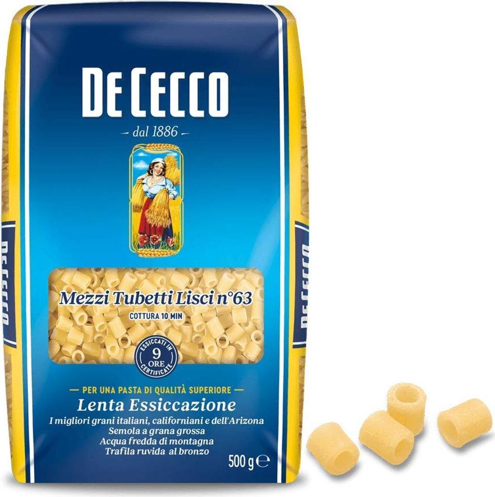 5x Pasta De Cecco 100% Italienisch Mezzi Tubetti Lisci n° 63 Kurze Pasta 500g