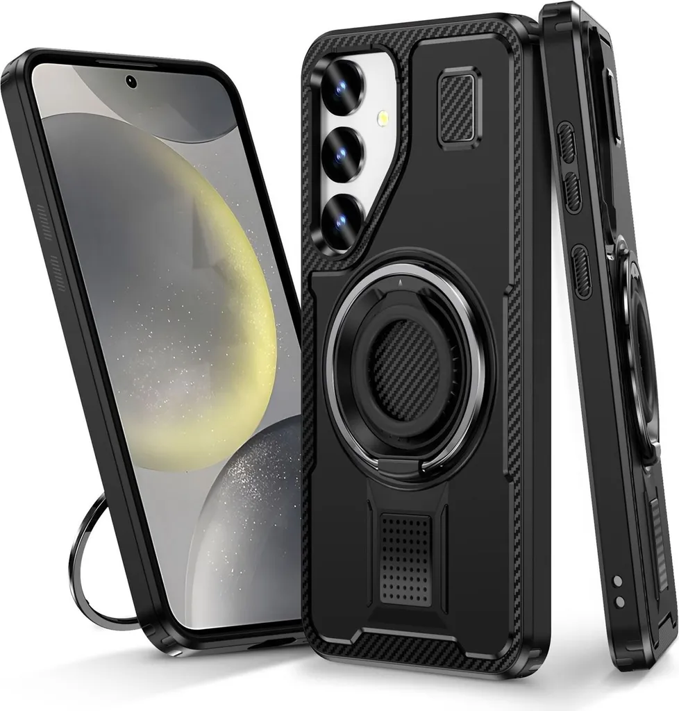 Cover Protettiva Samsung S25 5G Nera con Supporto Anello Metallo