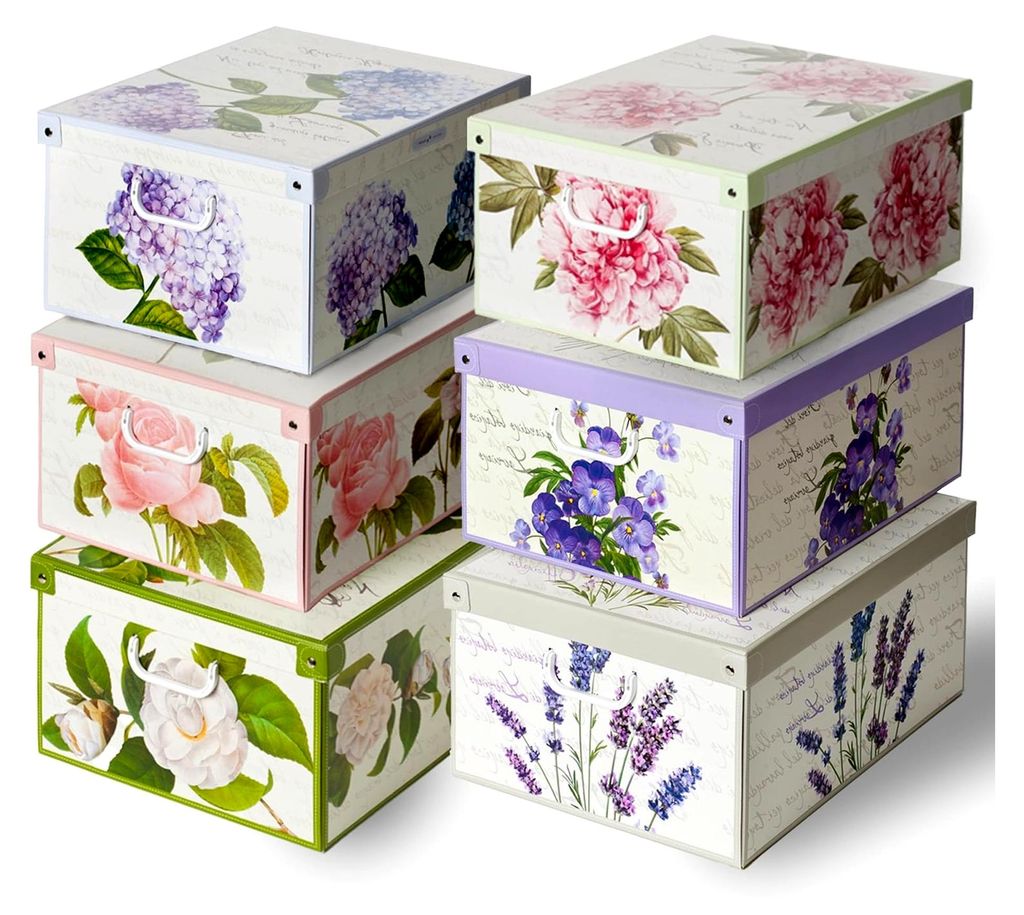 Set aus 6 Aufbewahrungsboxen für den Kleiderschrank aus Karton mit verschiedenen Blumenmotiven, geeignet für Kleidung, Wäsche, saisonale Wechsel...