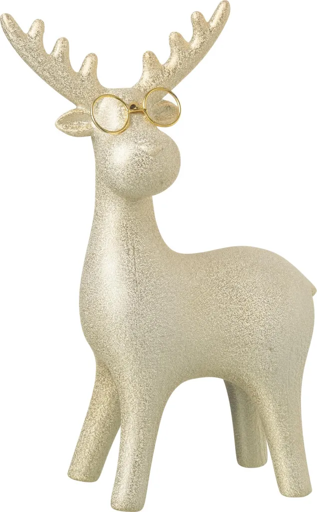 Décoration de Table Noël Renne Doré Porcelaine Large J-Line à Lunettes