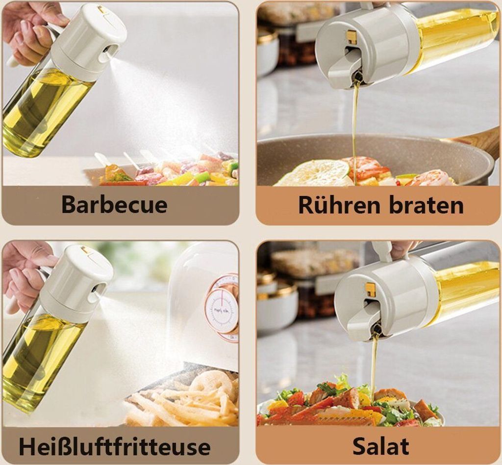 2 in 1 Ölsprüher, 550ml Glas Öl Sprühflasche mit Produktbild 5