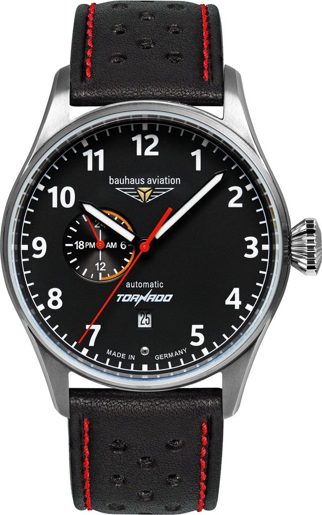 Bauhaus Herrenuhr Automatikuhr mit schwarzem Zifferblatt Modell 2764-2