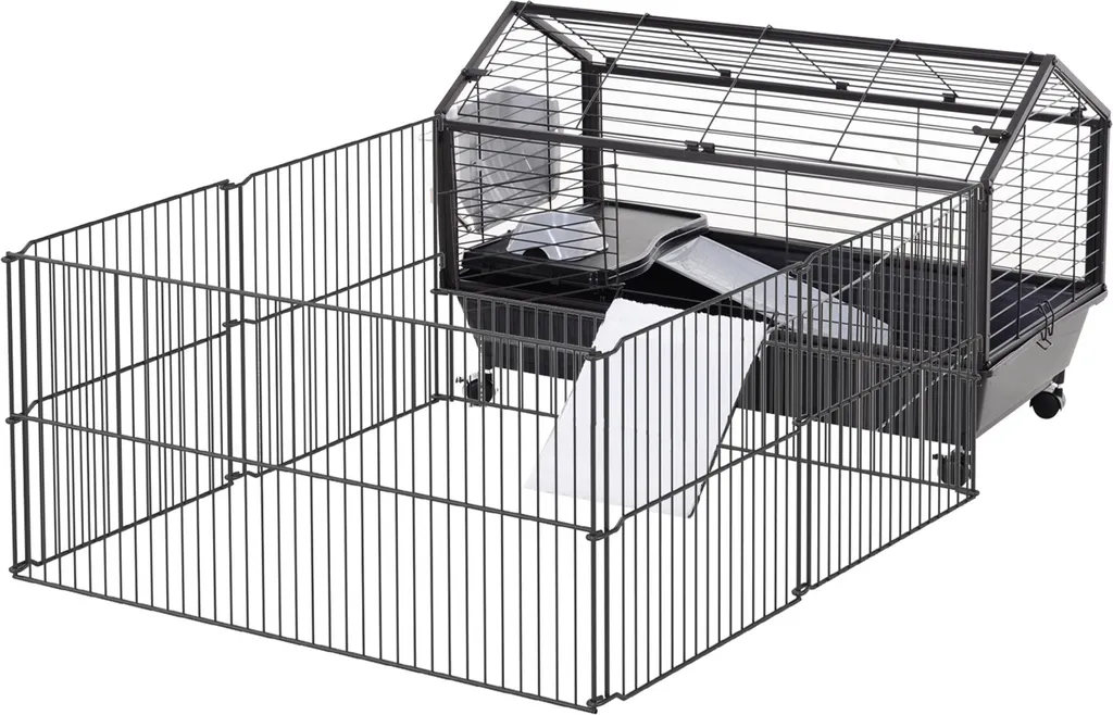 PawHut Cage pour petits animaux avec aire d'exercice rabattable en métal