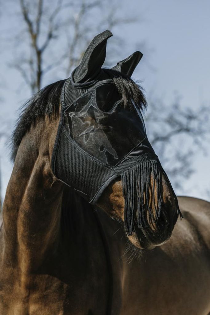 Equithéme Fliegenmaske mit Fransen schwarz, Größe:L