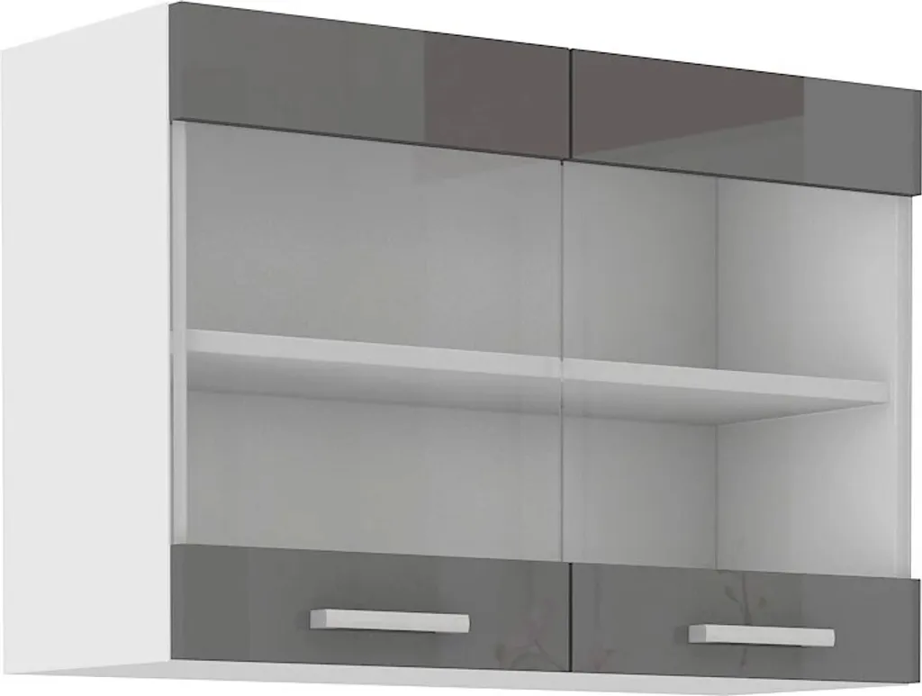 Armoire supérieure vitrée SAEED 80 cm gris et blanc pour cuisine