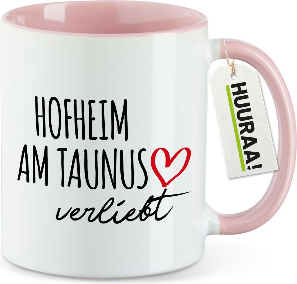 Huuraa Kaffeetasse Hofheim am Taunus verliebt 330ml Rosa Keramik Kaffeebecher Geschenkidee