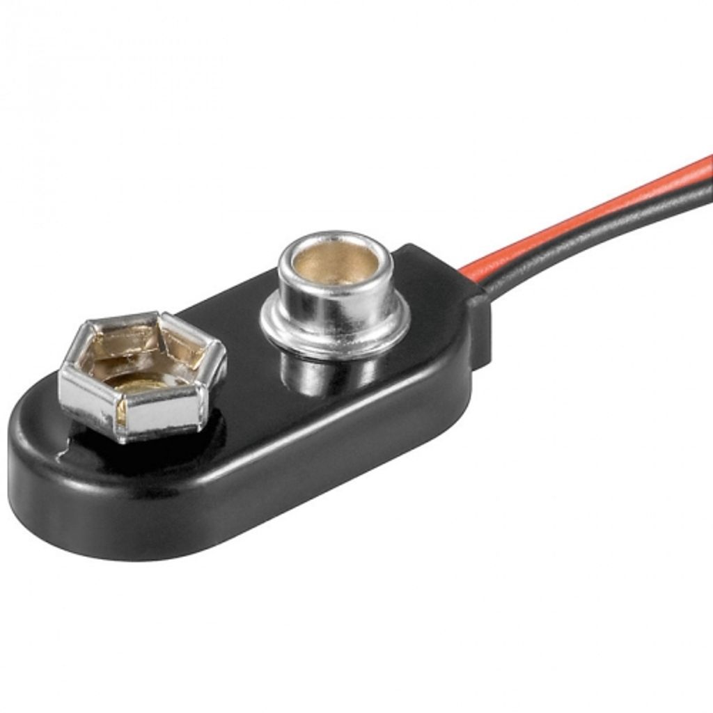 Wentronic 1x 9V Block Batteriehalter, Schwarz - lose Kabelenden, wasserabweisend