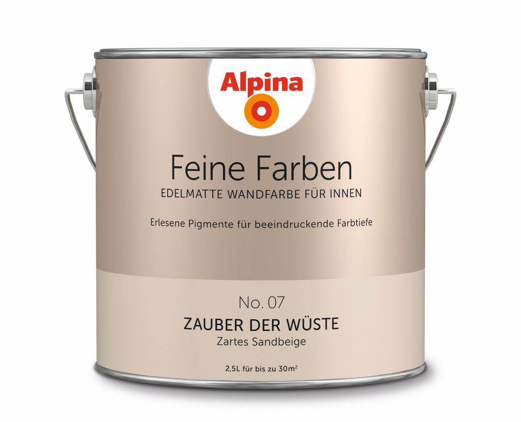 Alpina Wandfarbe Feine Farben (2,5 l, Zauber der Wüste, No. 07 - Zartes  Sandbeige, Matt, Konservierungsmittelfrei)