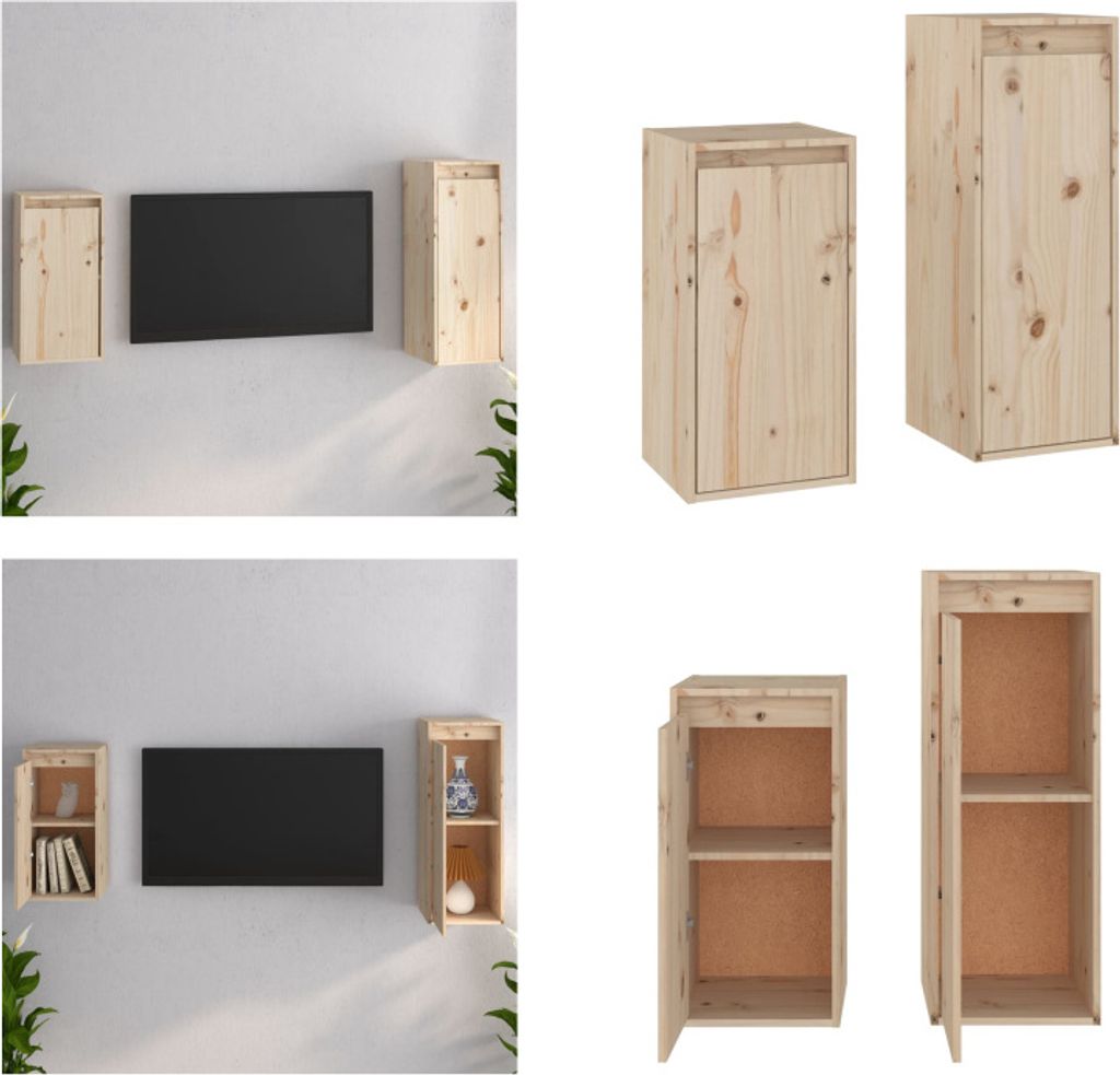 vidaXL TV Schränke 2 Stk. Massivholz Kiefer - TV-Schrank - TV-Schränke - TV-Schrank Holz - Hängeschrank