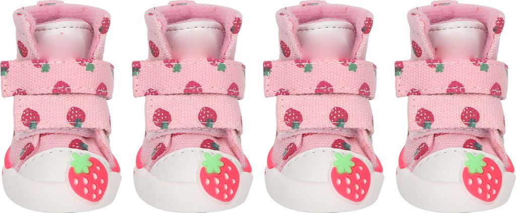Hundeschuhe, rutschfest, atmungsaktiv, Canvas, süße Erdbeer-Hundestiefel für kleine Hunde, Teddy, Bichon, Pomeranian, 3