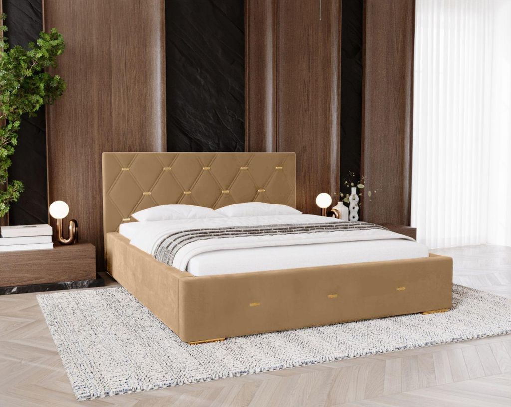 Gepolstertes Doppelbett 180x200 mit Stauraum DANVILLE 2 - warmes Beige