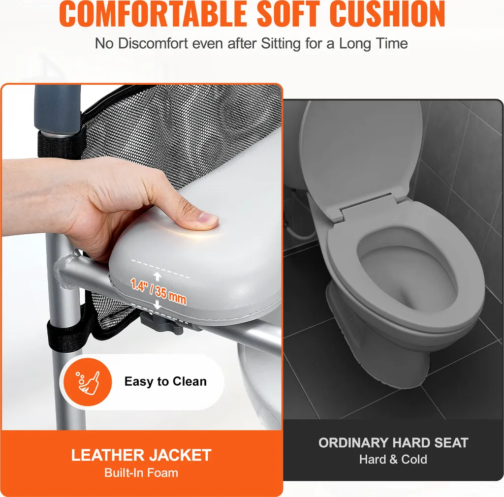 Alzawater VEVOR, regolazione dell'altezza in 7 posizioni da 49,9 a 64,9 cm, portata 158 kg, con comoda struttura in alluminio imbottita, alzawater universale, per anziani, disabili, donne in gravidanza, medici - 5