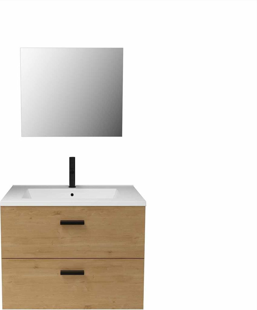 Meuble salle de bain 60 cm suspendu 2 tiroirs finition Bois Image du produit 
