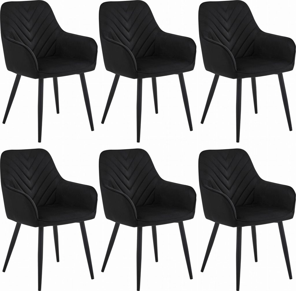 NEMI Stuhl, schwarzer Samt gepolstert, Metallbeine, Größe 54x84x61 cm, für Wohnzimmer, Küche, Esszimmer, Satz von 6 Stück