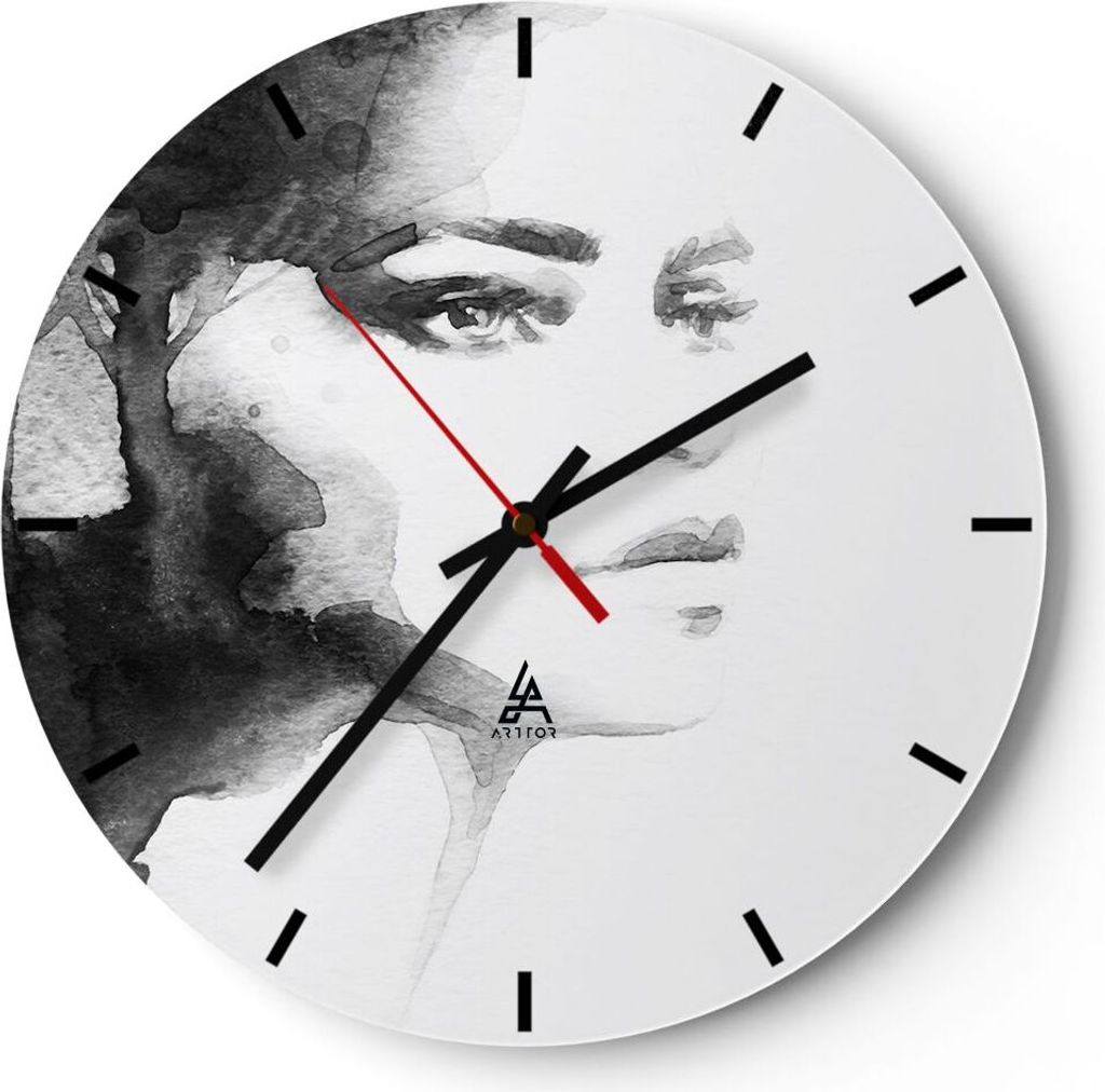 Wanduhr - Rund - Glasuhr - Porträt Malerei Frau Gesicht - 40x40cm - Schleichendes Uhrwerk - Lautlos - zum Aufhängen bereit - Dekoration Modern - ...