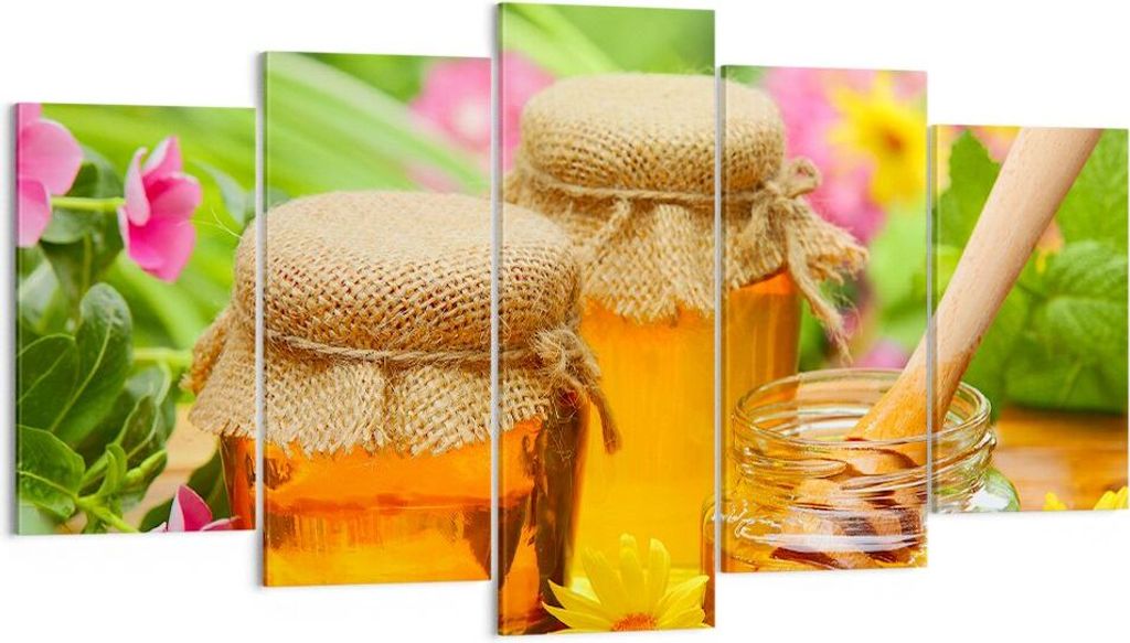 Bild auf Leinwand - Leinwandbild - Honig Glas Glas Vitamin - 160x85cm - Wand Bild - Wanddeko - Leinwanddruck - Bilder - Kunstdruck - Wanddekoration...