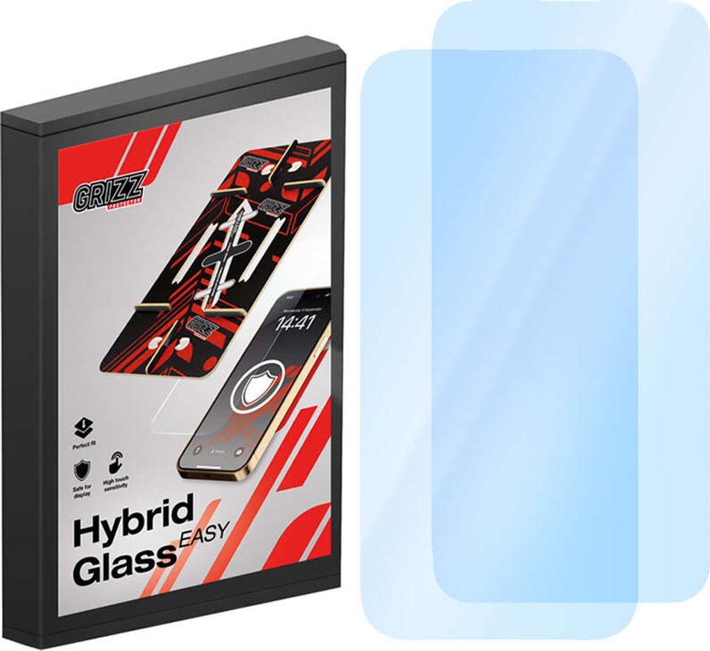 2x Bildschirmglas für iPhone 15, Grizz HybridGlass Easy mit Applikator