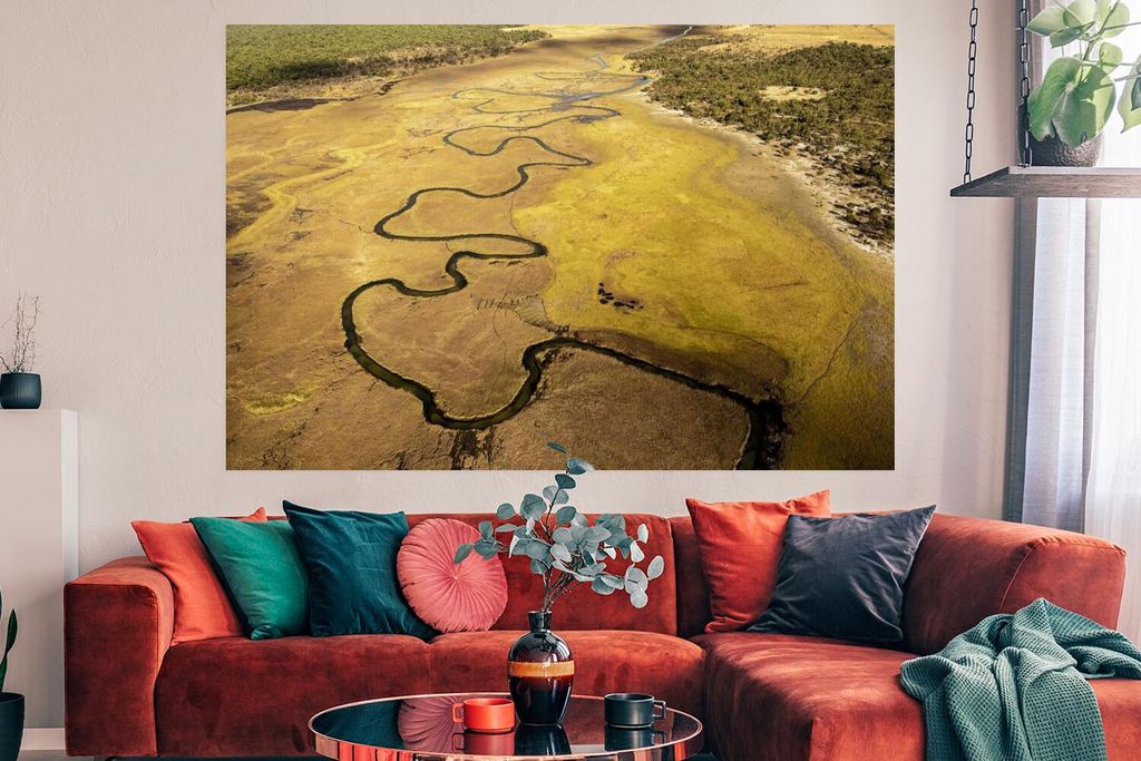 MuchoWow Poster Schmaler Fluss durch die Savanne 180x120 cm - Fotoplakat