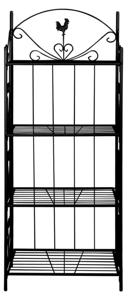Schwarzes Edelstahlregal mit Rosenmuster, 4 Fächer, 153 cm für Pflanzen, Terrasse, Veranda