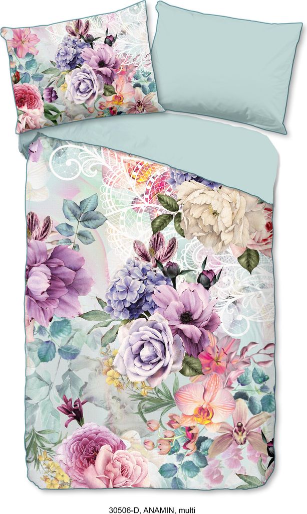 Descanso Bettwäsche mit einer biese und Blumen - 140x200 cm - 100% Bio Baumwolle