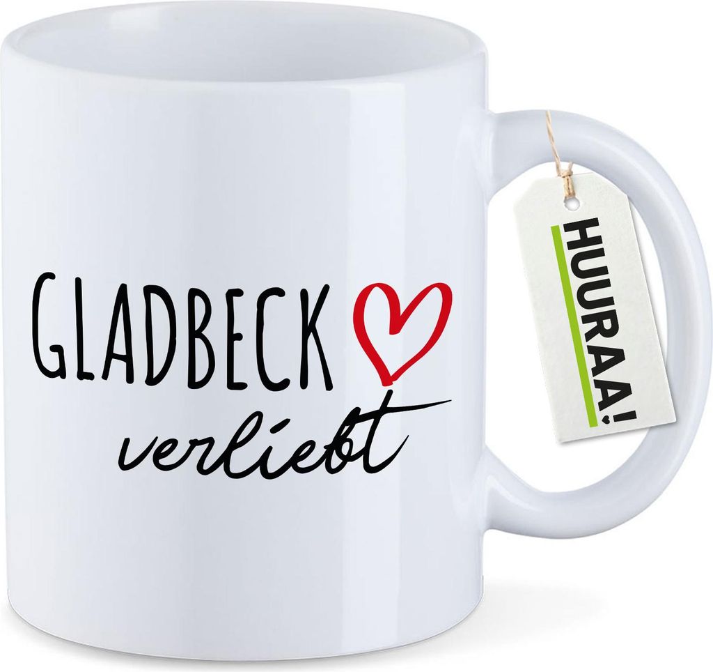 Huuraa Kaffeetasse Gladbeck verliebt 330ml Weiß Keramik Kaffeebecher Geschenkidee