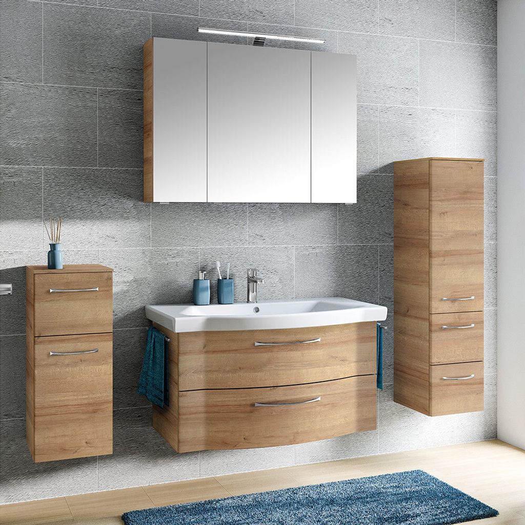 Badezimmer Komplett Set mit 97cm Waschtisch in Riviera Eiche quer Nb. SOLINGEN-66, B/H/T ca. 188/200/51,5 cm