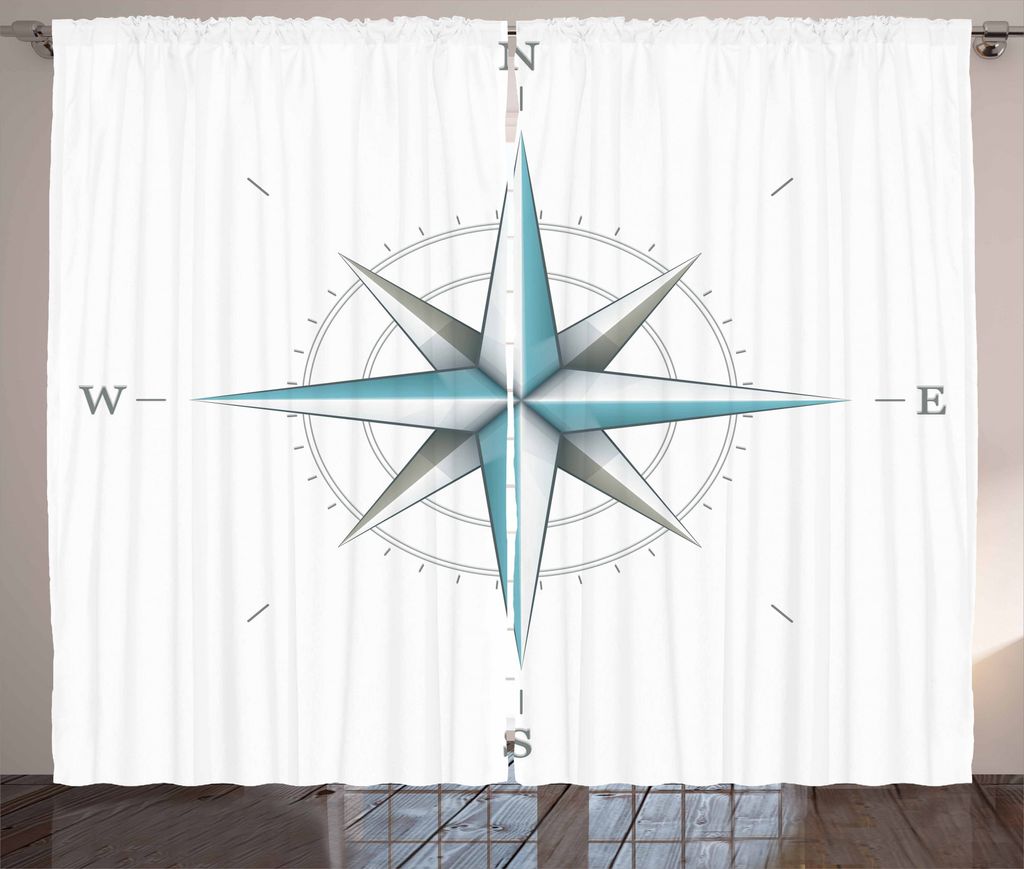 ABAKUHAUS Kompass Rustikaler Vorhang, Antike Windrose, Wohnzimmer Universalband Gardinen mit Schlaufen und Haken, 280 x 225 cm, Blaues