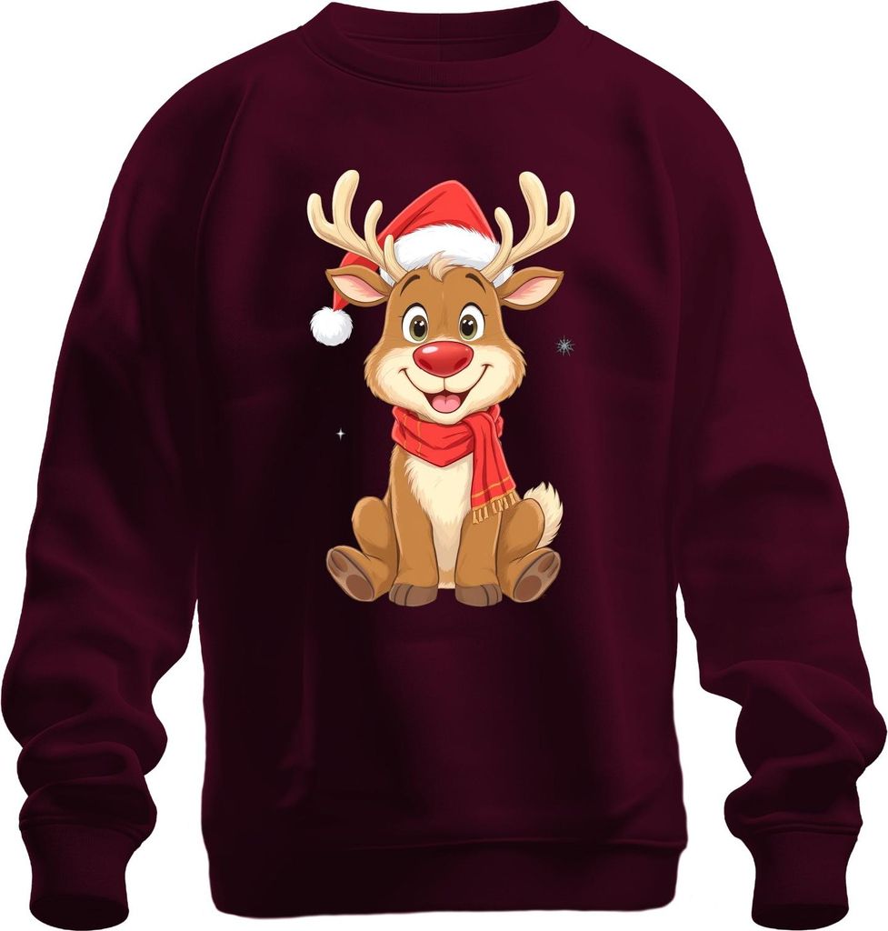 Weihnachtsrentier süß Kinder Cartoon Geschenk Winter Niedlich Uni Sweatshirt Pullover, Burgundy, XL