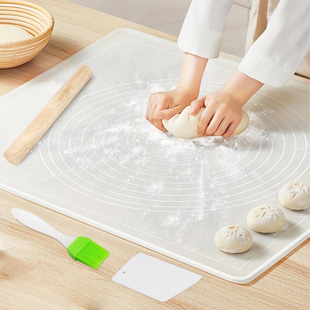 Große Silikon-Backmatte 70 x 50 cm, rutschfeste Teigmatte mit 5 mm erhöhtem Rand, wiederverwendbar, antihaftbeschichtete Nudelholzmatte mit Marki...