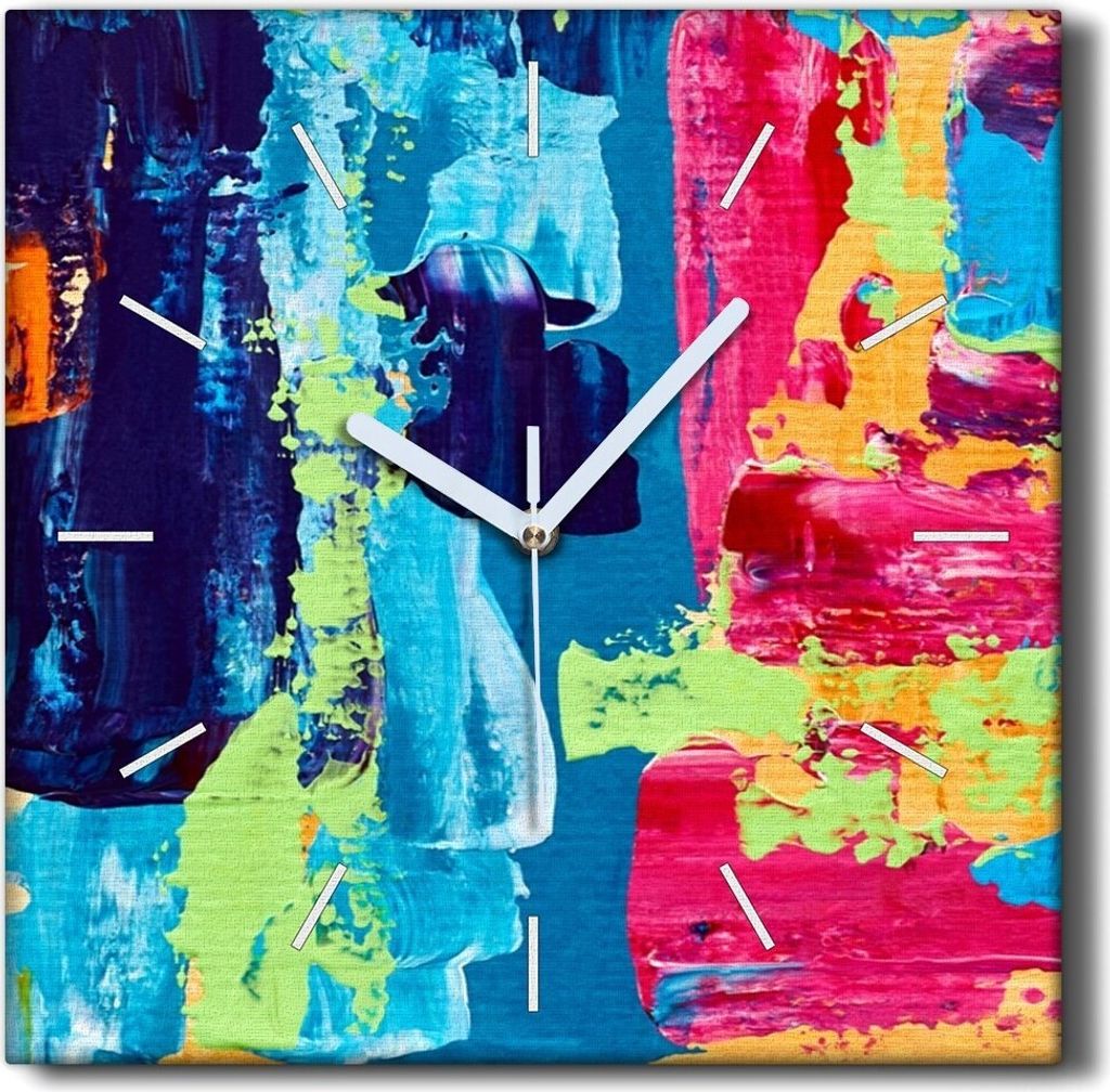 Coloray Hodiny Unikátní 30x30 cm Tiché hodiny Pro obývací pokoj a kuchyň Nástěnné hodiny Plátno Černé ručičky hodin - malování