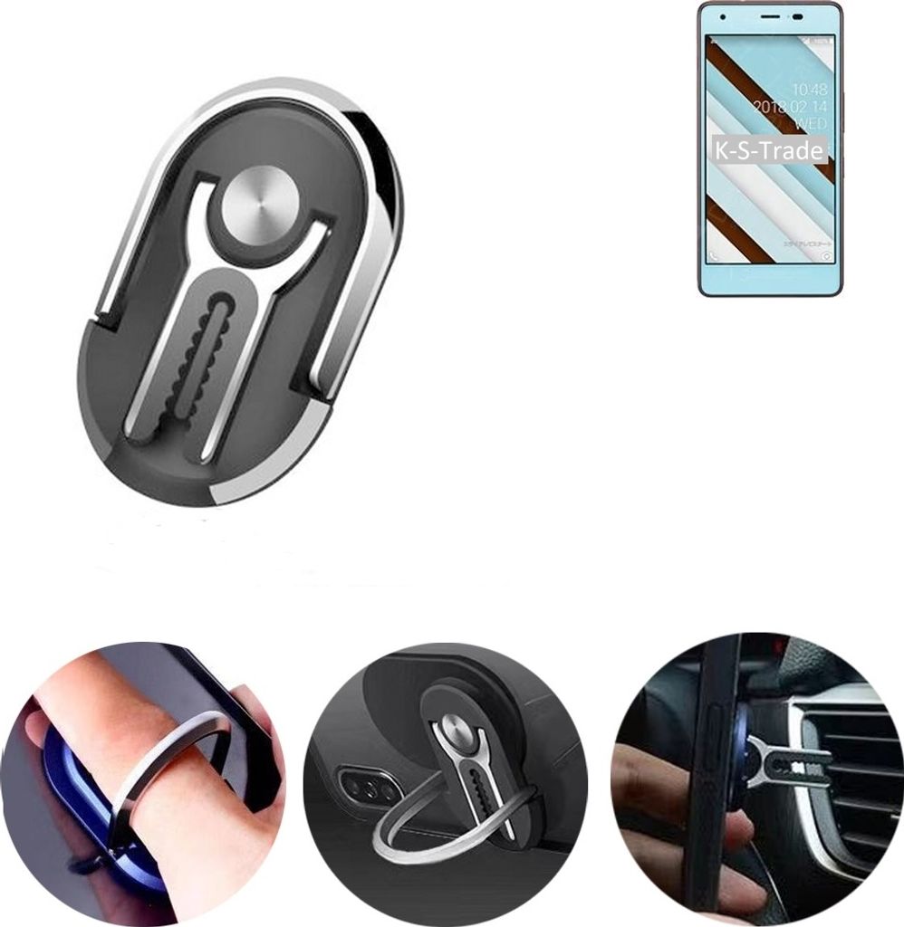 K-S-Trade 3in1 Smartphone-Ring Handy-Ring kompatibel mit Kyocera Qua phone QZ Fingerhalterung Handyring Tischständer Lüftungsgitter-Halterung Tisch
