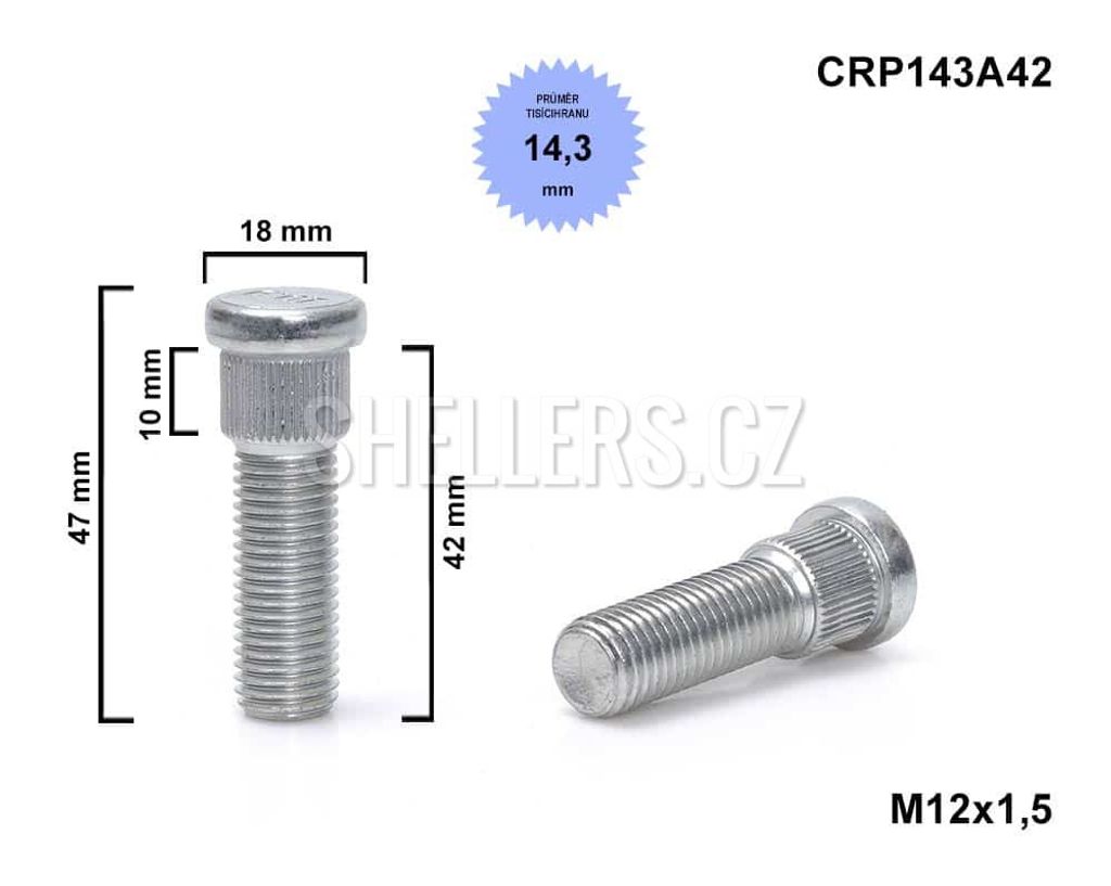 Kolový svorník - šteft M12x1,5x42 tisícihran průměr 14,3mm Obrázek produktu 