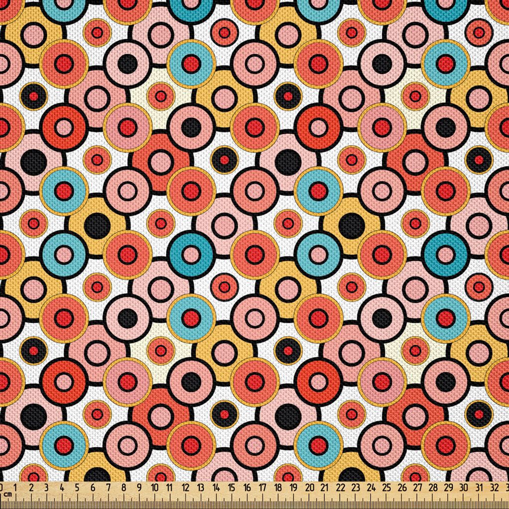 ABAKUHAUS Psychedelisch Satin Stoff als Meterware, Weinlese-Art-bunte verschachtelte Kreise psychedelische Blasen-Muster-Grafik, 3 M (148 x 300 cm)...