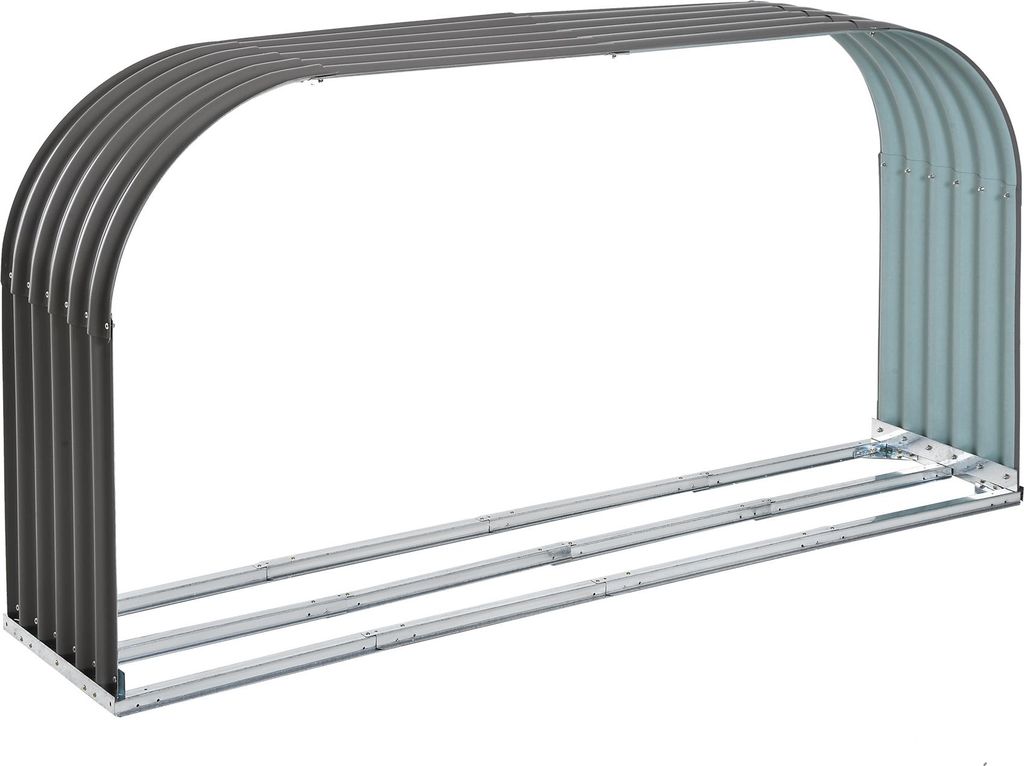 Outsunny Kaminholzständer Holzlager Kaminholzunterstand Brennholzregal 0 - 85 m? Stahl Grau 208 x 46 x 112 cm