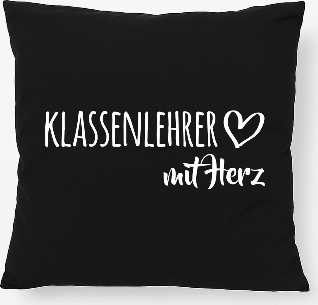 Huuraa Kissen Klassenlehrer mit Herz 40x40cm mit Füllung Black Baumwolle Dekokissen Geschenkidee
