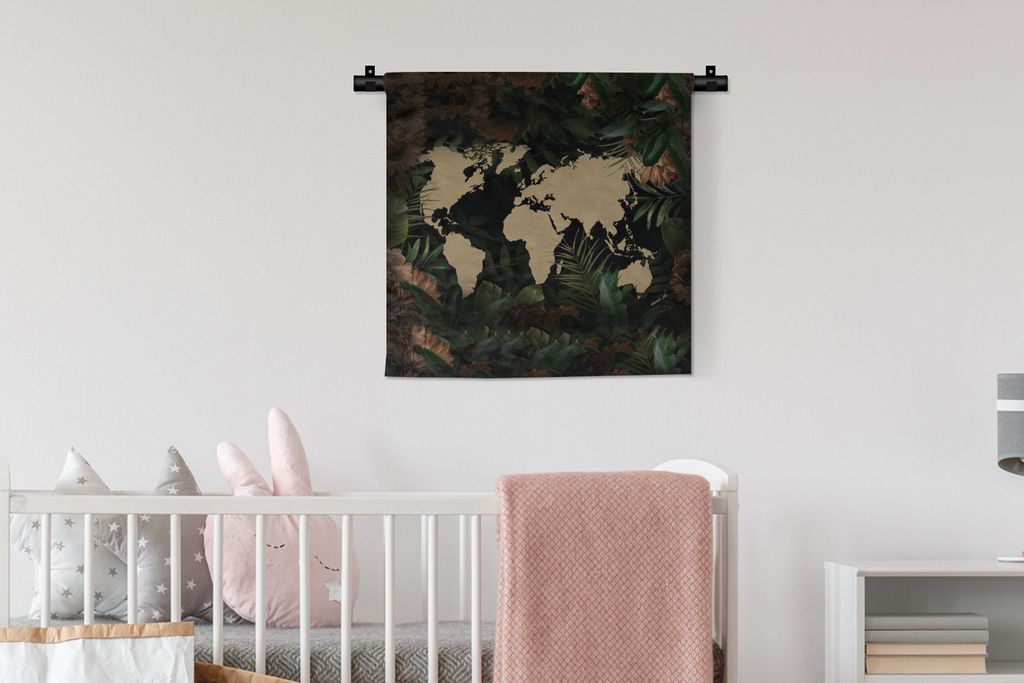 MuchoWow Wandteppich Wandbehang Weltkarte - Pflanzen - Blumen 60x60 cm Tapisserie Dekoration Wandtuch - Dekorationen - Wand Decke