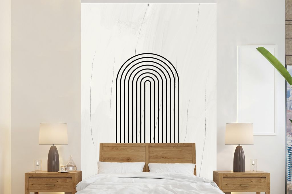MuchoWow Fototapete für Wohnzimmer oder Schlafzimmer Wandtapete Vinyl Motivtapete Kunst - Bogen - Schwarz - Weiß - 170x260 cm - Wohnzimmertapete