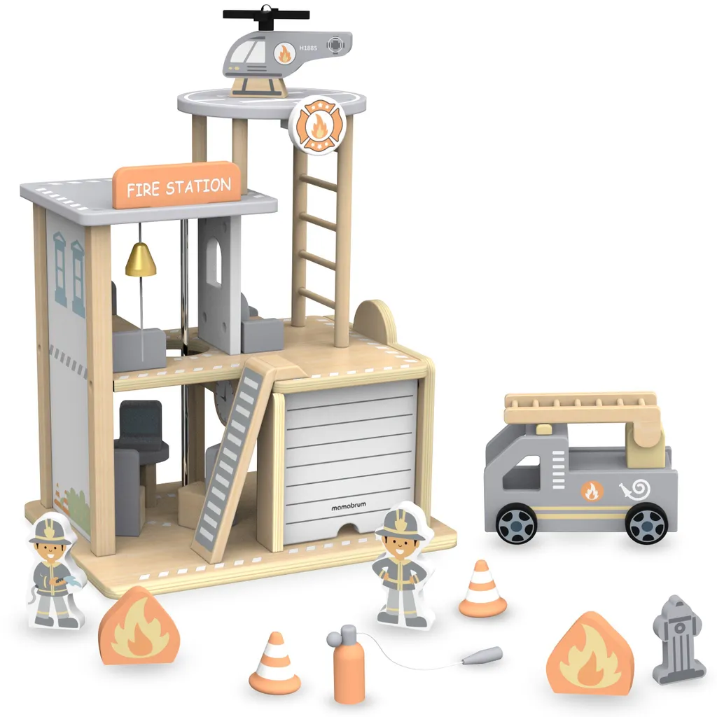 Jeu caserne de pompiers bois accessoires : idéal pour le jeu de rôle